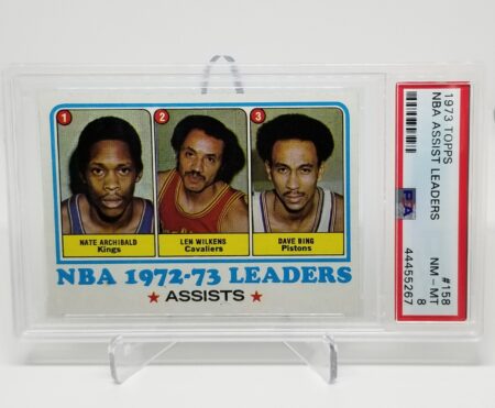 nba 1973 Topps NBA Assist Leaders Archibald/Wilkens/Bing #158 PSA 8 pga card.
