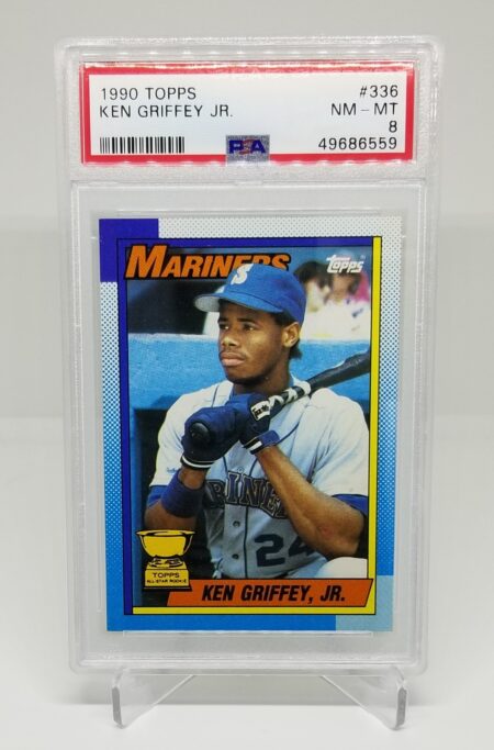 a card with a picture of Ken Griffey Jr. 1990 Topps #336 PSA 8.