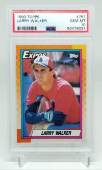 a 1990 Topps Larry Walker #757 PSA 10 with a picture of Larry Walker.