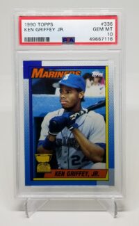 a card with a picture of a 1990 Topps Ken Griffey Jr. #336 PSA 10.