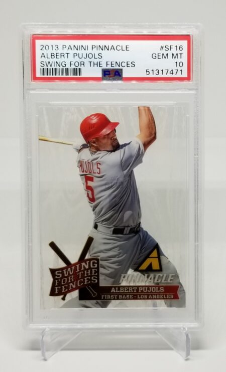 a 2013 Panini Pinnacle Albert Pujols Swing For The Fences #SF16 PSA 10 card with a baseball player on it.