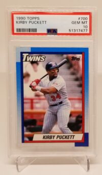 a 1990 Topps Kirby Puckett #700 PSA 10 with a picture of nordy puckett.