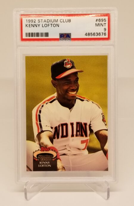a 1992 Topps Stadium Club Kenny Lofton #695 PSA 9 First Stadium Club Card Low Pop (6) with a picture of a player.