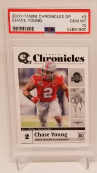 a 2020 Panini Chronicles DP Chase Young #3 PSA 10 with a picture of chase young.
