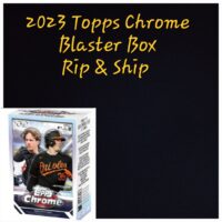 A promotional image featuring a 2022 Topps Chrome Platinum Anniversary Blaster Box - Personal Break for baseball cards with text "rip & ship" on a black background.