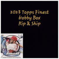 A 2023 Topps Series 2 Hanger Box - Personal Break package featuring a baseball player on the cover, advertised for "rip & ship" service, set against a black background.