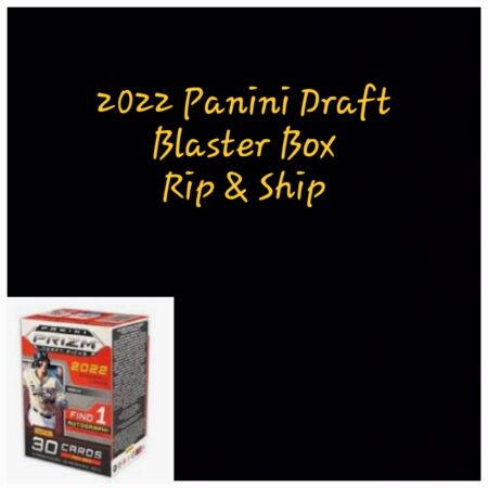 Image of a 2022 Panini Prizm Baseball Blaster Box - Personal Break for trading cards, labeled "rip & ship," isolated on a black background.