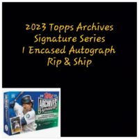 Advertisement for a 1989 Donruss wax packs/lot of 4 baseball card with an encased autograph available for rip and ship.