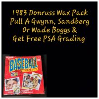 1993 Topps baseball card wax pack advertising a promotion for a free psa grading if a Derek Jeter card is pulled, displayed on a black background with promotional text.