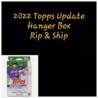 2022 Topps Update Hanger Box with "Rip & Ship" text, featuring a sealed pack of baseball cards depicting two players in Mets jerseys.