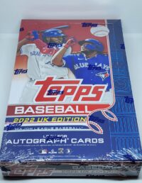 A sealed pack of 2022 Topps UK Edition - By The Pack Personal Break major league baseball cards, featuring vibrant graphics of players and team logos.