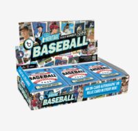 A stack of 2023 Topps Heritage High Number - Hobby Box baseball card boxes, featuring various baseball-themed designs and text such as "a live baseball break, an on-card autograph or relic card in every