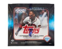 2024 Topps Series 1 Jumbo Box packaging featuring a baseball player cheering, with product details.